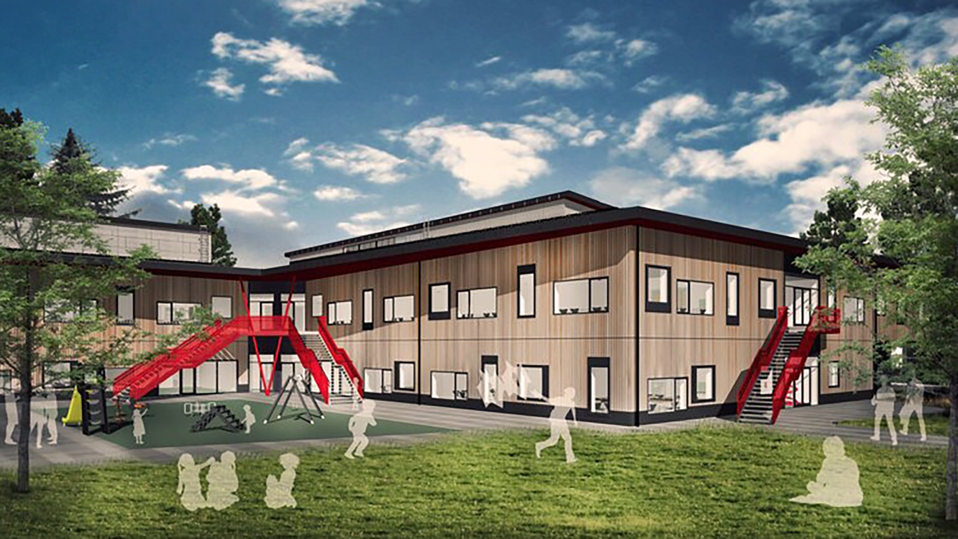 Visionsbild av Nya Åbyskolan där Ebab medverkade som Kontrollansvarig enligt PBL i bygglovsskedet och produktionsskedet