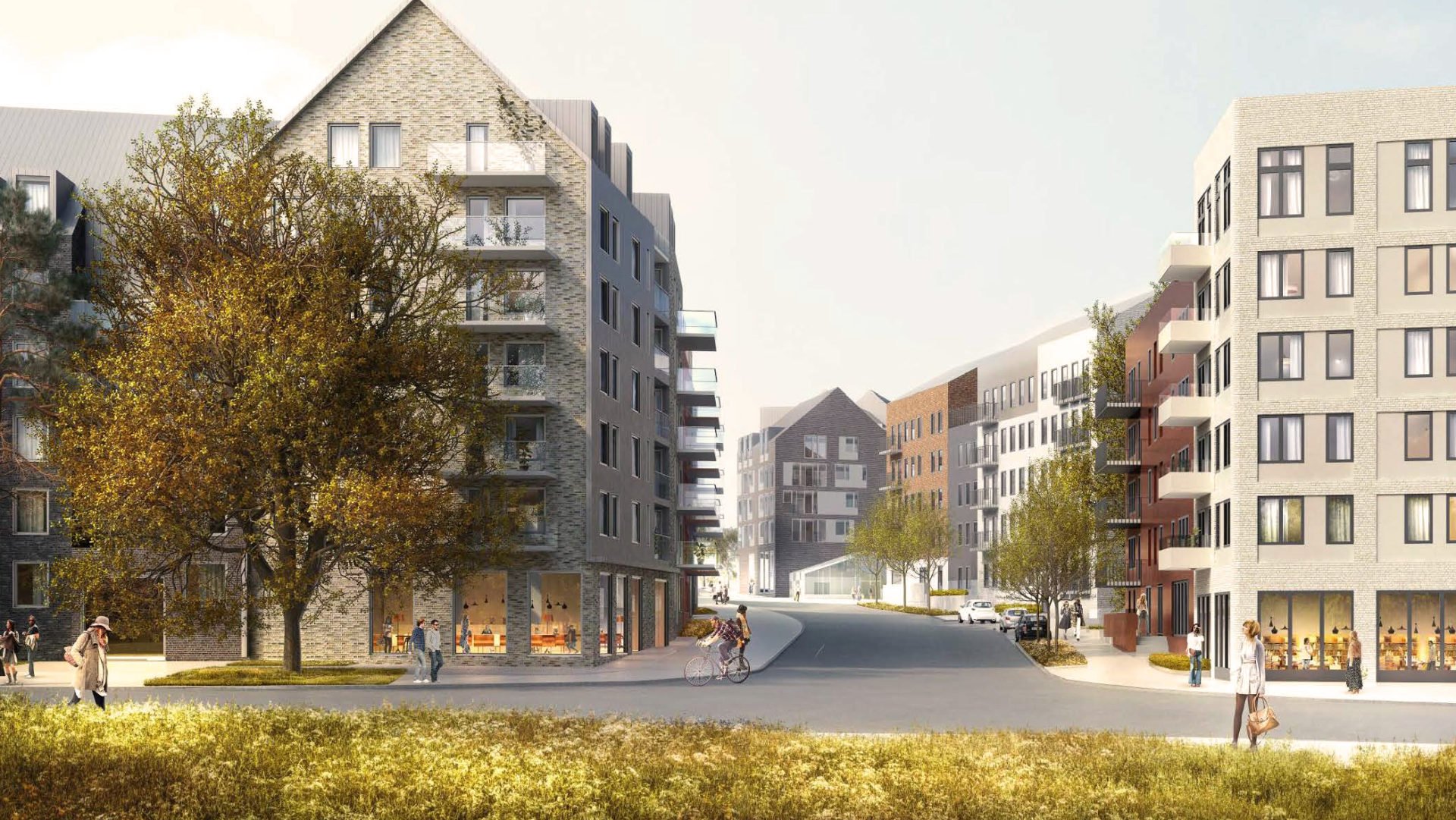 Visionsbild över Stora Sköndal där Ebab medverkat som samarbetspartner för utvecklingen av framtidens innovativa och hållbara stadsplanering